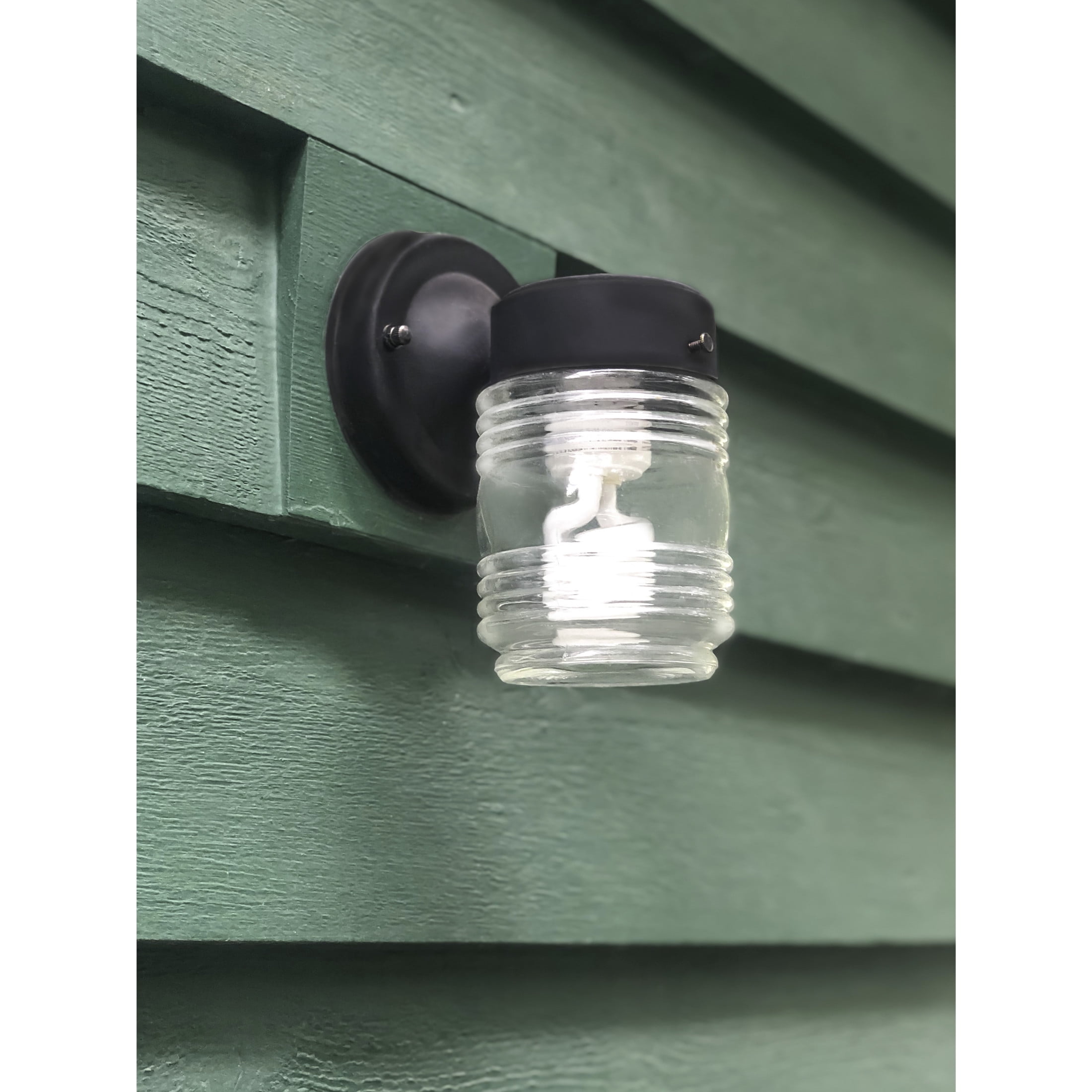 Design House Jelly Jar 1-Light Indoor/Outdoor LED Light with Clear Ribbed Glass, Matte Black