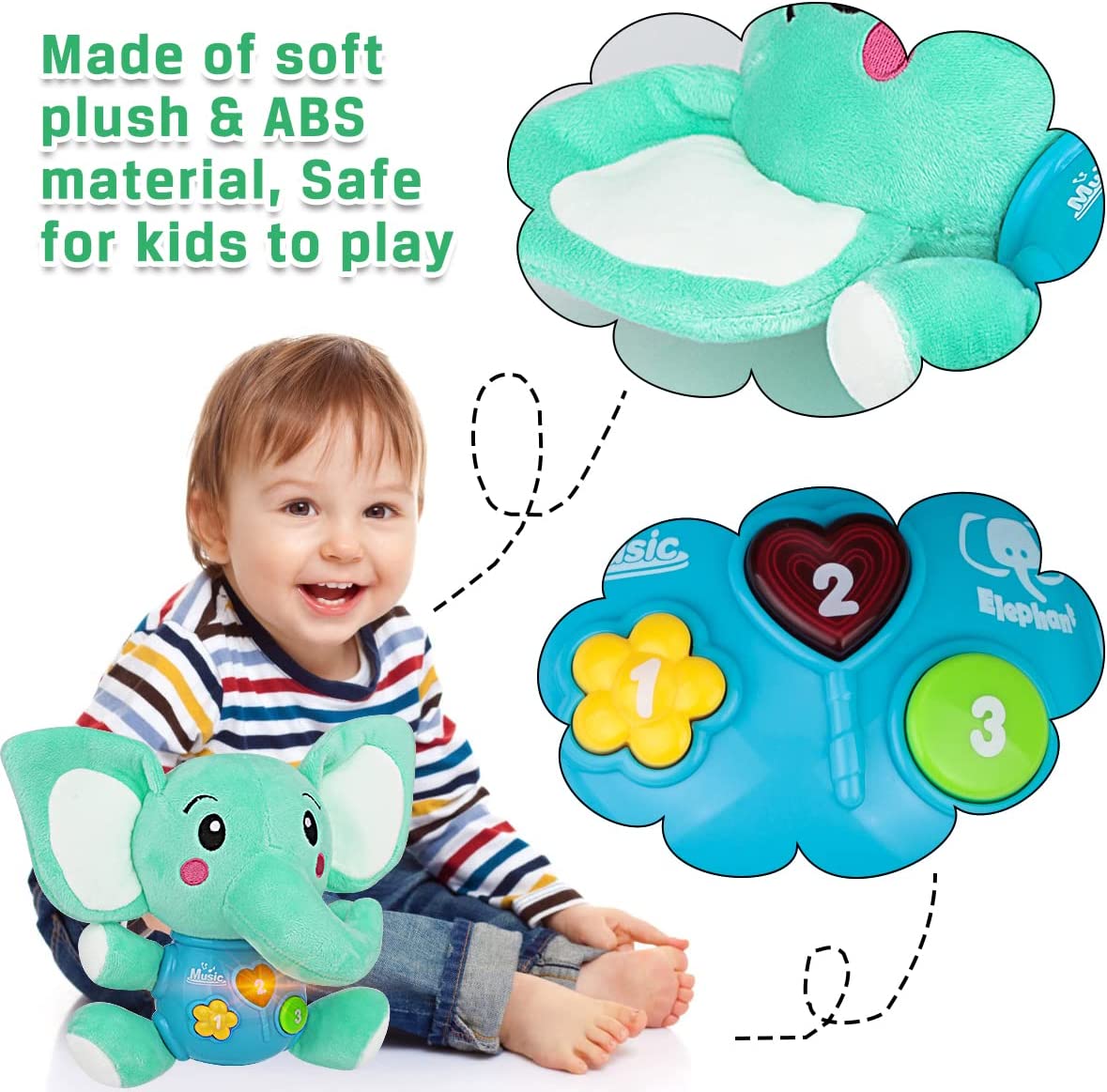 Plush Elephant Baby Toys 6 to 12 Months - Musical Light Up Toys for ...