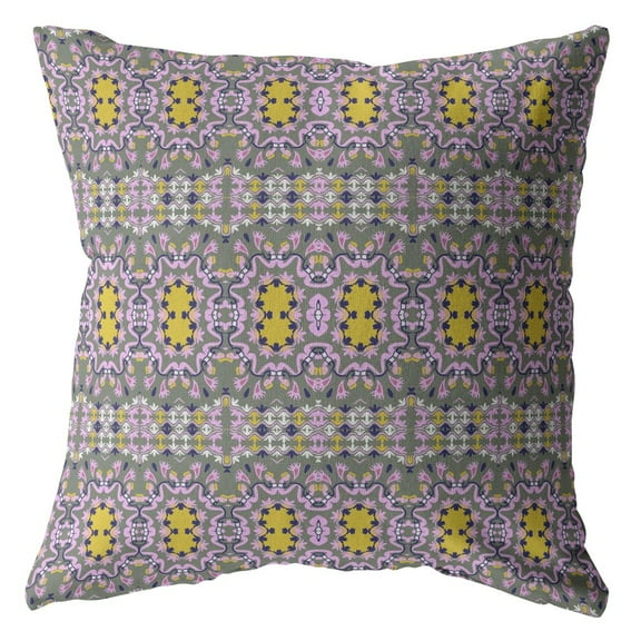 26â€ Purple Yellow Geofloral Indoor Outdoor Throw Pillow
