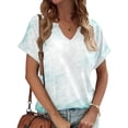 thumbnail image 2 of Jewelreauty Women's Casual V Neck Shirts Summer Short Sleeve Tie-Dye Tunic Tops 2025 Loose Tee Blouses (S, White), 2 of 5