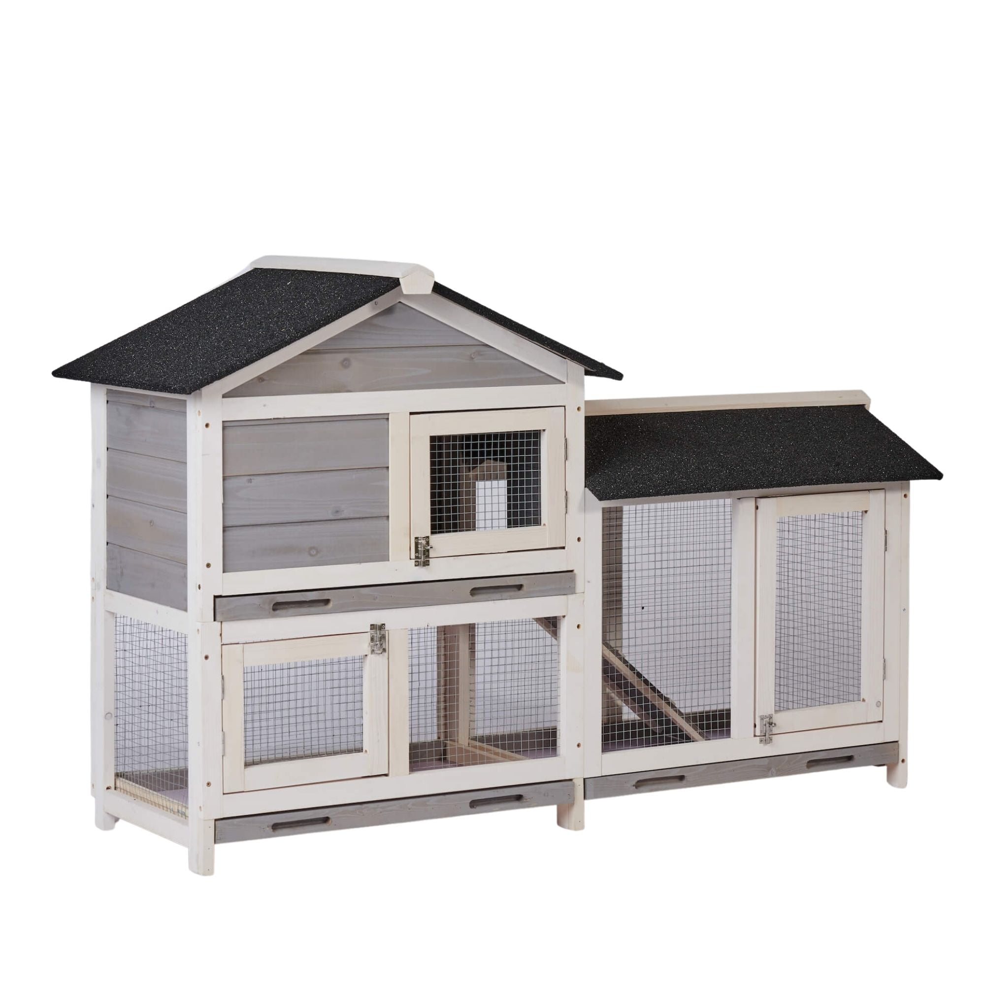 Kepooman 58" Waterproof Wooden Rabbit Cage with Stairs & Cleaning Tray, Bunny Hutch Chicken Coop for Guinea Pig and Small Animals, Gray Kepooman 58" Waterproof Wooden Rabbit Cage with Stairs & Cleaning Tray, Bunny Hutch Chicken Coop for Guinea Pig and Small Animals, Gray