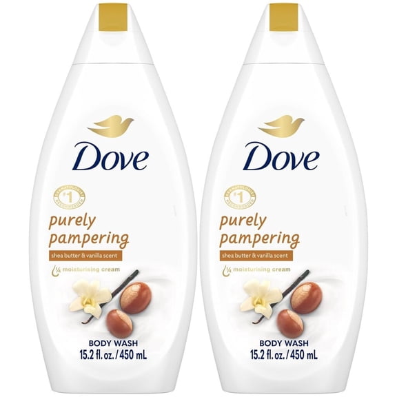 Dove Body Wash 2-Pack – Purely Pampering, Shea Butter & Vanilla for Softer, Smoother Skin, 15.2 oz Ea