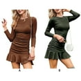 thumbnail image 3 of ruzhgo Robes Basiques Moulantes Manches Longues Aguichant Extensible Col Rond Mini Robe Décontractée Couleur Unie Jupe Élastique Tricotée Automne Hiver Brun Foncé S Vert m, 3 of 6