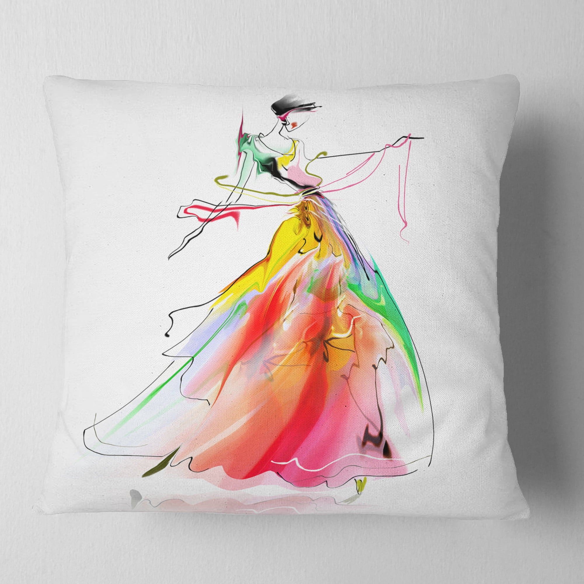 Designart Young Woman Yellow Red - Abstract Portrait Throw Pillow - 18x18
