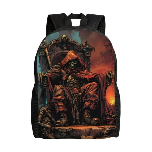 KLL Sac à Dos Motif Trône de Roi Crâne Sombre - Sac de Voyage Ou de Travail avec Pochette pour Ordinateur Portable 15 Pouces et Doubles Poches pour Bouteille d'Eau
