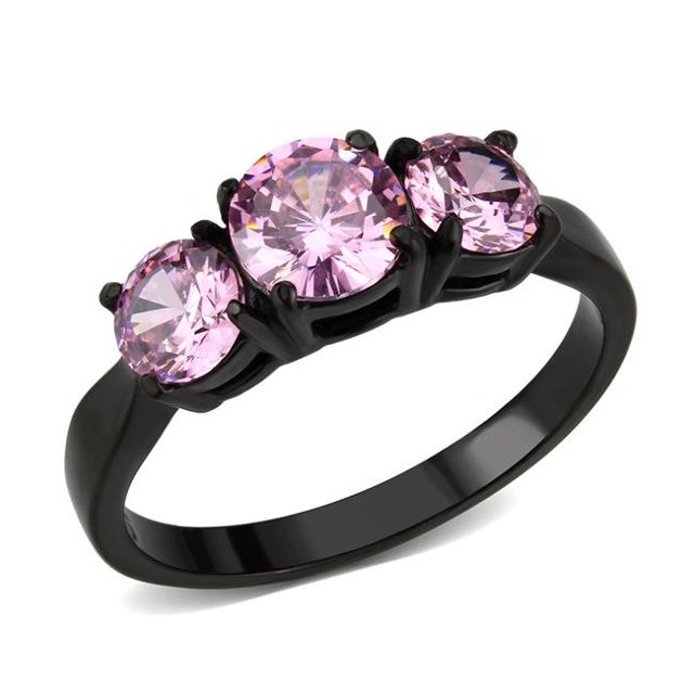 IP Black Stainless Steel Ring with AAA Grade CZ, Rose - Size 9