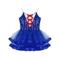 thumbnail image 3 of YiZYiF Kids Girls Sleeveless Adjustable Suspender Party Dress Shiny Sequins Bowknot Front Tutu Mesh Ballet Dance Dress Royal Blue 4, 3 of 5