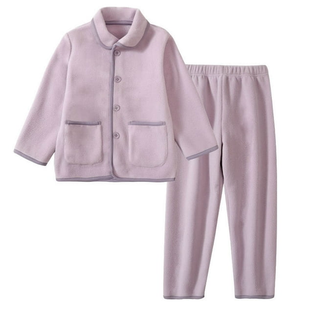 Toddler Fleece Pajamas Set Winter Solid Warm Home Wear
