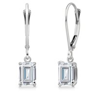 Gem Stone King 14K White Gold White Zirconia Earrings for Women | 1.32 Cttw | Gemstone Birthstone | Octagon 6X4MM