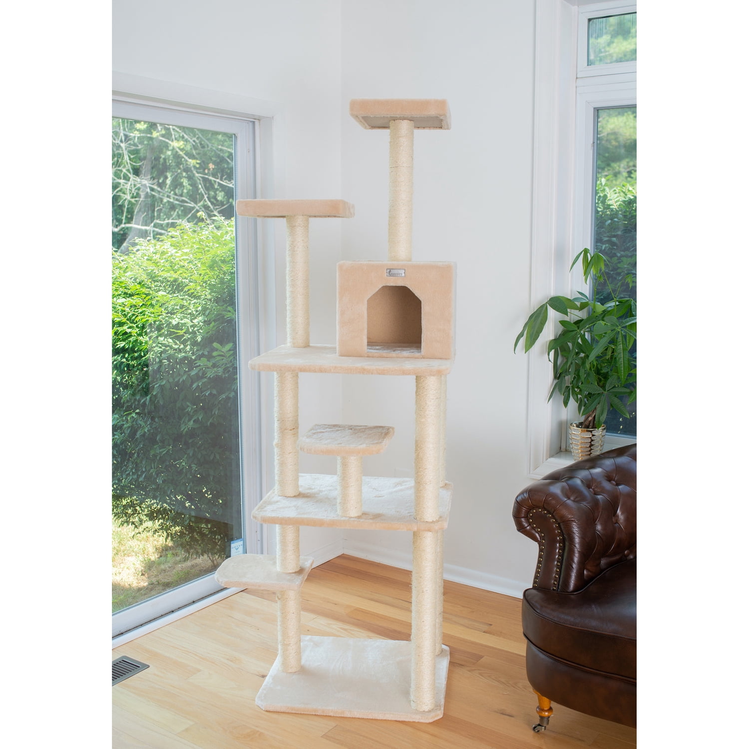 GleePet 74"real wood Cat Tree GP78740821 Beige 7 Levels