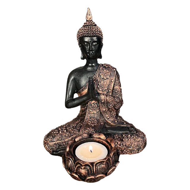 Estatua de Buda, soporte de luz de té de loto, estatuilla de Buda, escultura Bronce Sunnimix Titular de la vela de la estatua