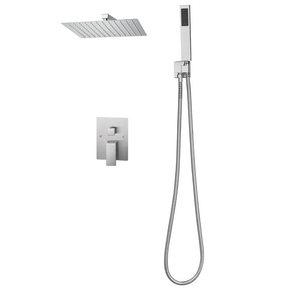KFFKFF Shower Faucet Set with 10-Inch Rain Shower Head and Handheld Spray, Wall-Mounted Bathroom Fixtures with Brass Valve and Trim Kit, Brushed Nickel Finish
