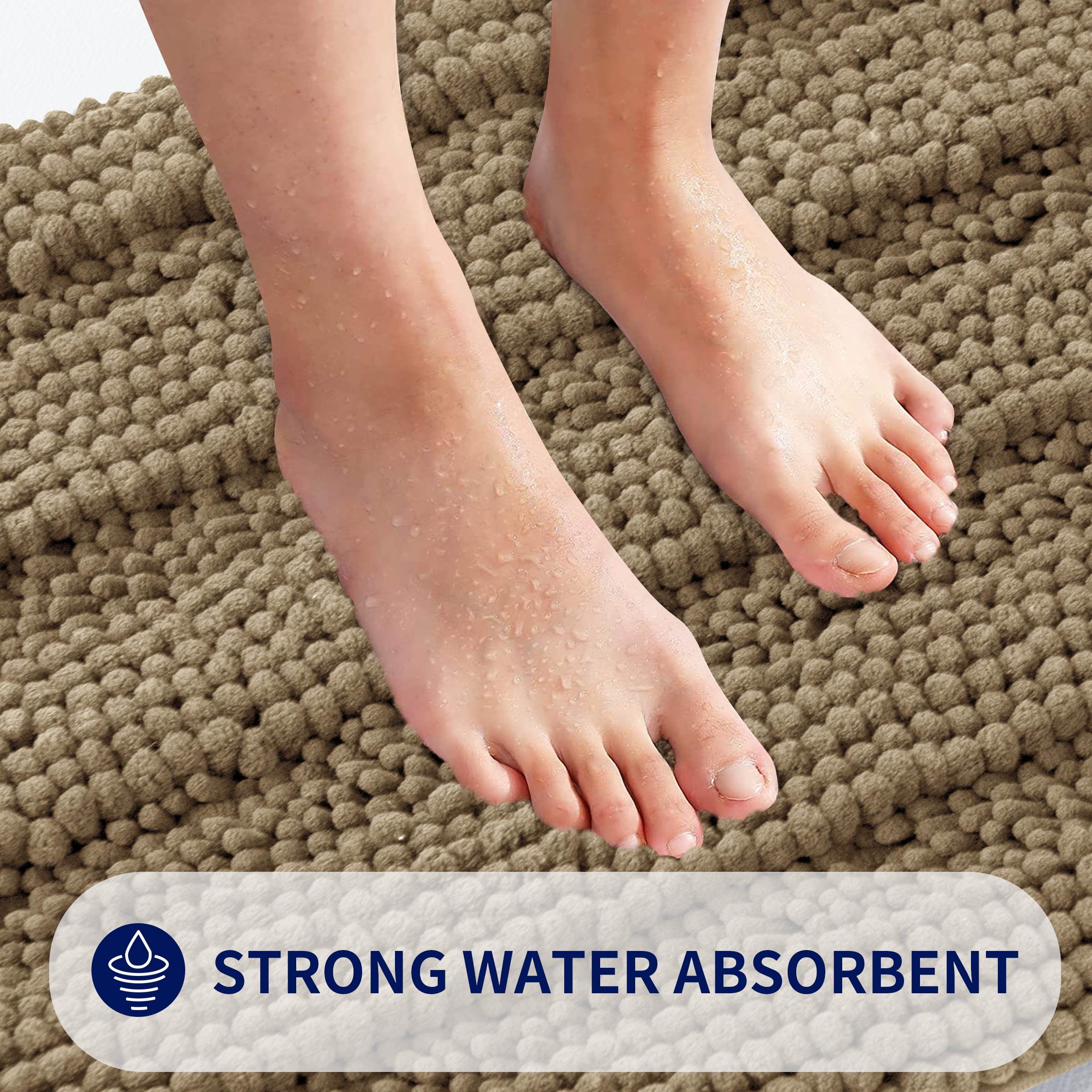 Subrtex Bathroom Rugs Non-Slip Chenille Soft Striped Plush Bath Mat (Sand, 16"x24"+20"x32")