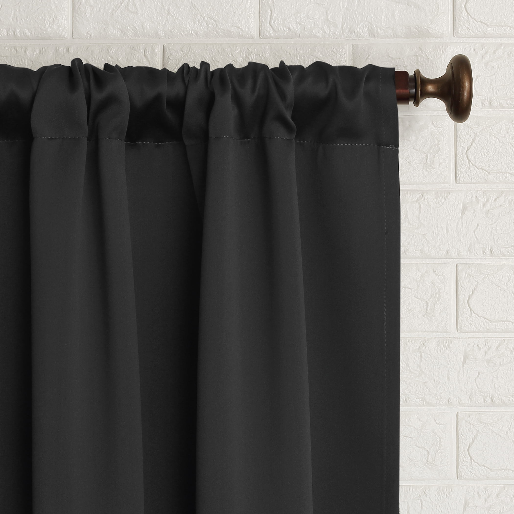 Sun Zero Avery 100% Blackout Rod Pocket Single Curtain Panel, Coal, 40"W x 95"L