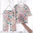 thumbnail image 2 of Odeerbi 1-14 Years Kids Girls Summer Cotton Pajamas Short Sleeve Tops Pants Set Soft Loungewear Cute Print Sleepwear Two-piece Pajama Sets Kids Girls Clothes, 2 of 5