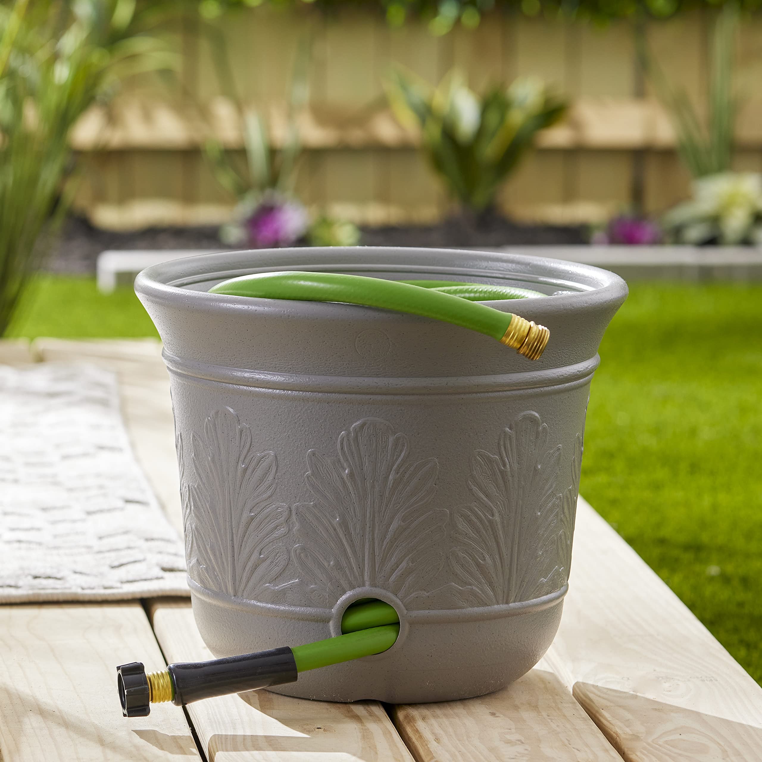 Suncast Garden Hose Planter CPLHPL100 - Heavy Duty Expandable Resin - 2 Pack, 5 Gal, Gray