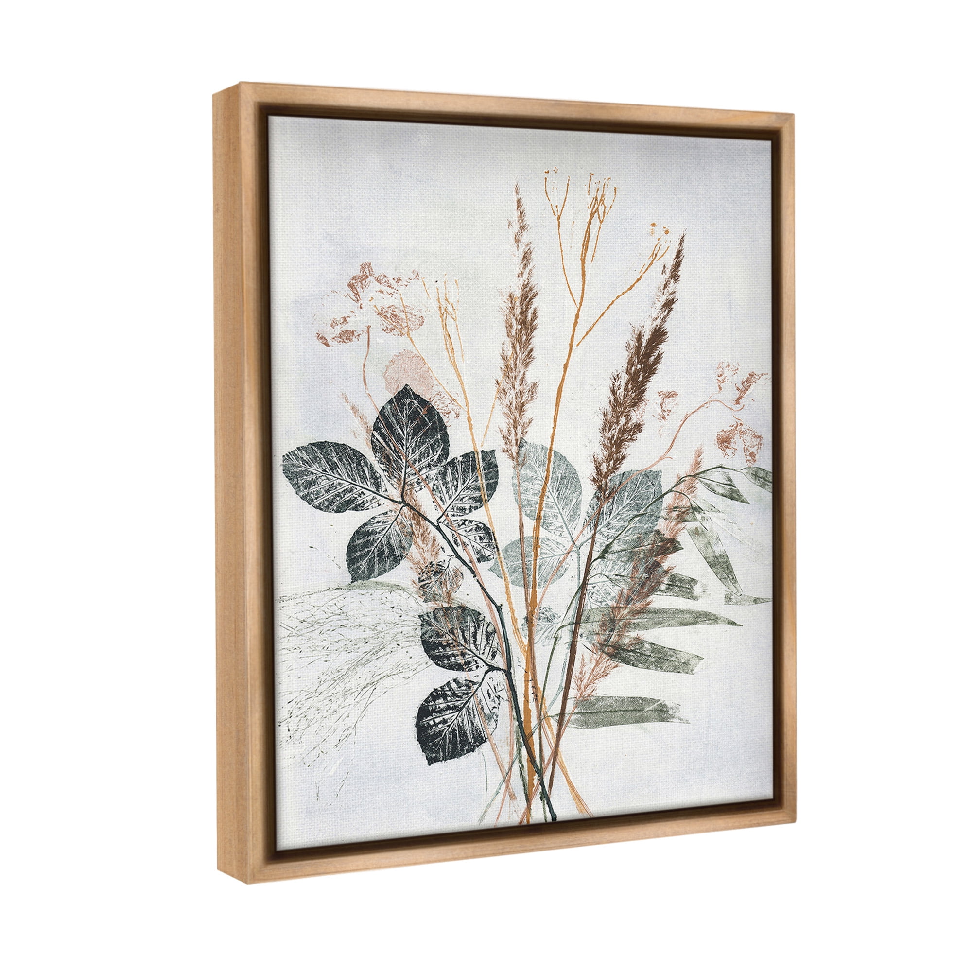 Stupell Industries Natural Forest Leaves Botanical & Floral Painting Brown Floater Framed Canvas Art Print Wall Art, 25 x 31