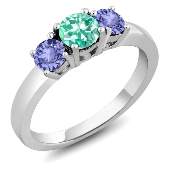 Gem Stone King 1.10 Ct Round Blue Apatite Blue Tanzanite 925 Sterling Silver Ring (Size 6)