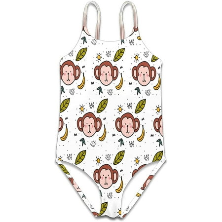Girls Swimsuit Monkey Doodle Cartoon Swimsuits Bathing Suits - Athletic ...