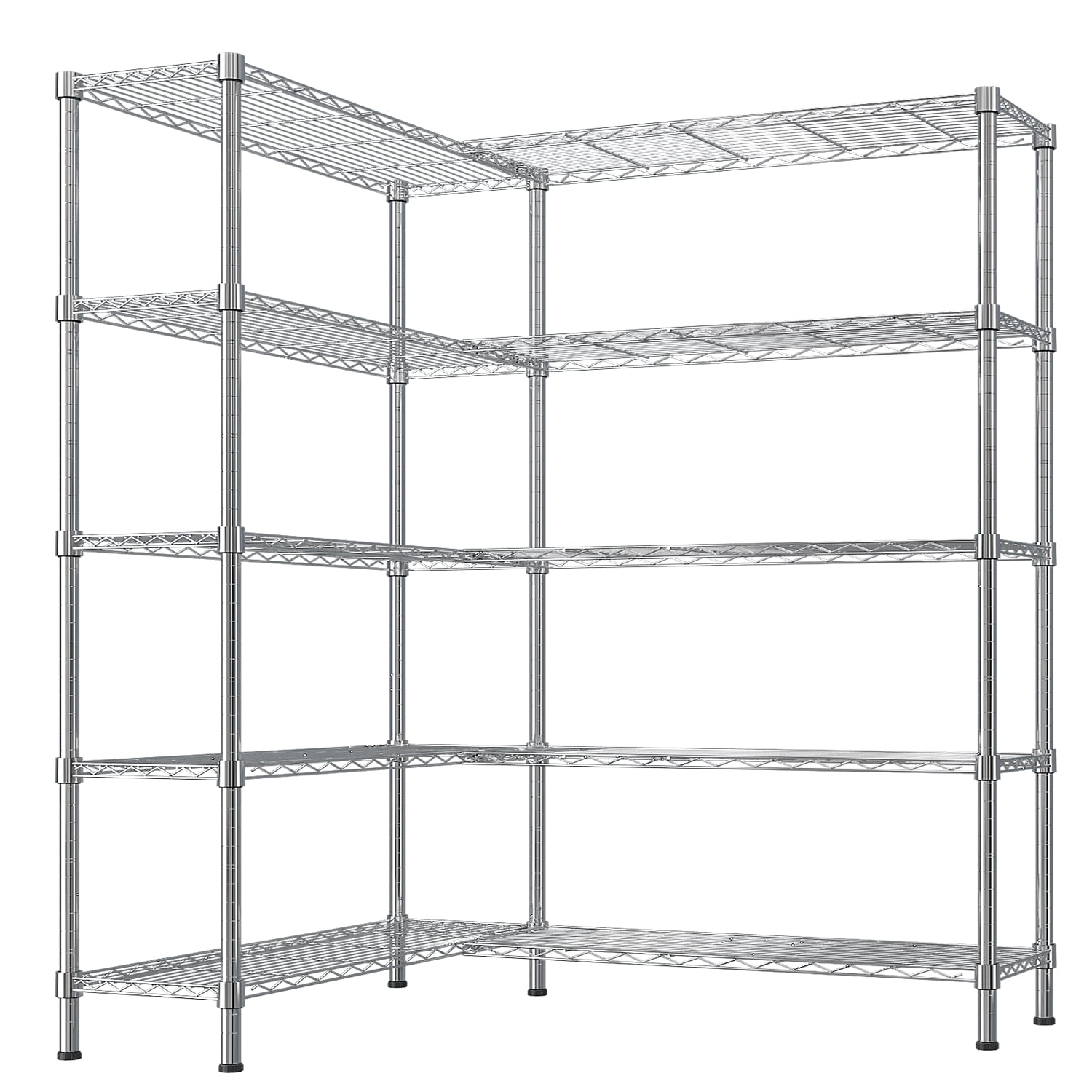 Ktaxon 1500LBS Heavy Duty Wire Shelving, 5-Tier Extra-wide Metal Shelves, Steel Garage Storage Rack, Adjustable DIY Commercial Shelving for Pantry Storage Organizer, 58"W x 13.8"D x 71"H,Chrome