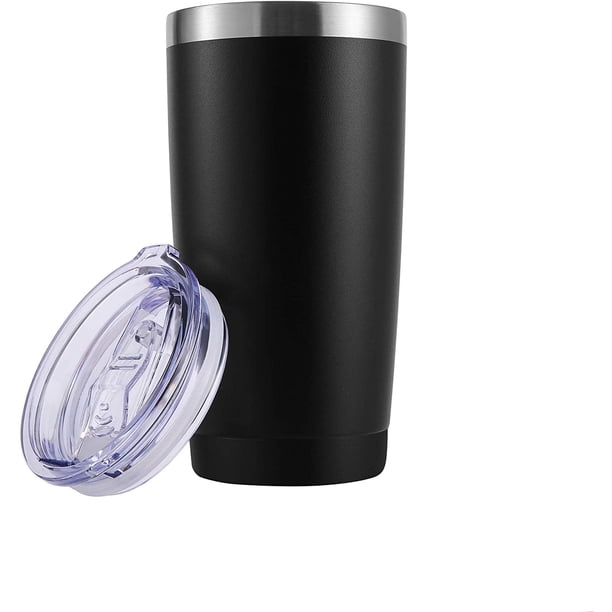 Vaso de 20 oz, taza de café aislada al vacío de acero inoxidable, taza de viaje de doble pared con tapa para bebidas frías y calientes (paquete de 2, negro) Ormromra LRWJ258-1