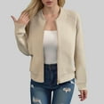 thumbnail image 2 of felwors 2025 Bomber Jacket Women Textured Lightweight Zip Up Jackets Casual Stand Collar Zipper Coat Fall Fashion Outerwear Top Khaki, M, 2 of 8