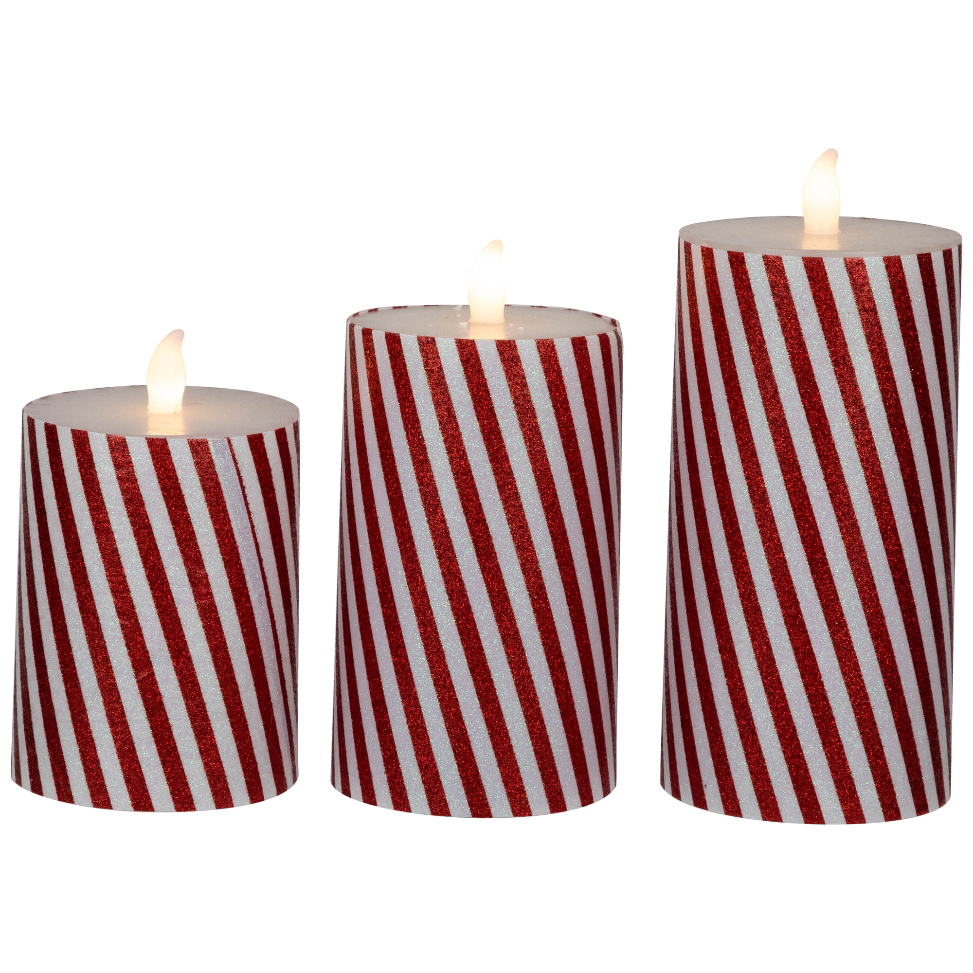 Northlight LED Flickering Flameless Candy Cane Striped Christmas Wax Pillar Candles - 6" - Set of 3