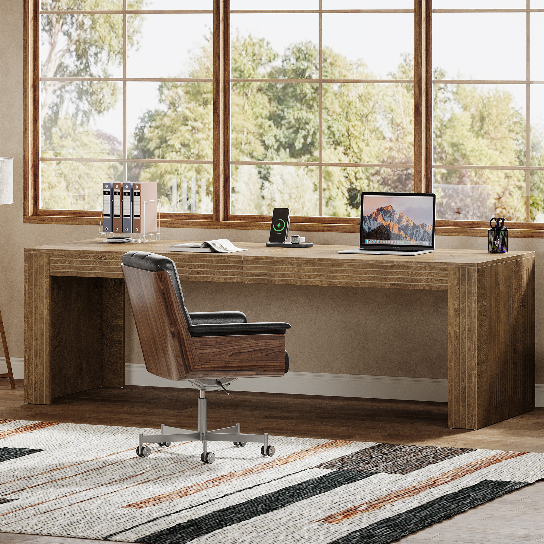 Tribesigns 79-inch Extra Long Desk, Two Person Desk for Home Office, Wooden Long Computer Double Desk, Writing Study Table for Office, Light Brown
