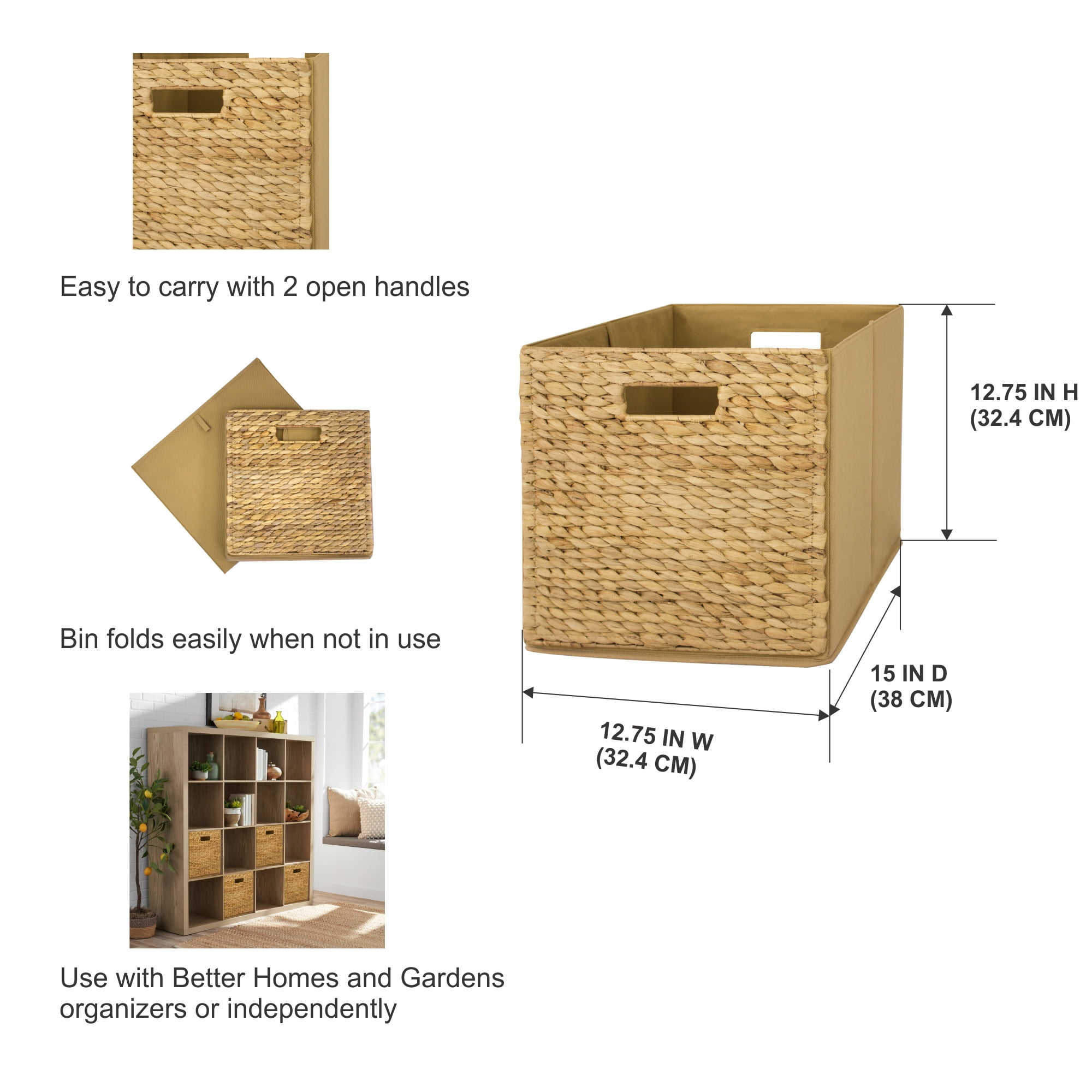 Better Homes & Gardens Fabric Cube Storage Bins (12.75" x 12.75"), Natural, 2 Pack