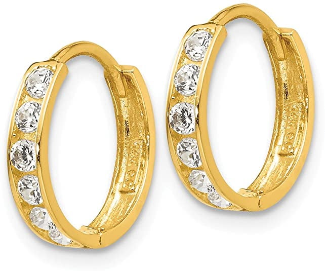 JB 14k Yellow Gold filled Cubic Zirconia Cz Childrens Hinged Hoop Earrings Ear Hoops
