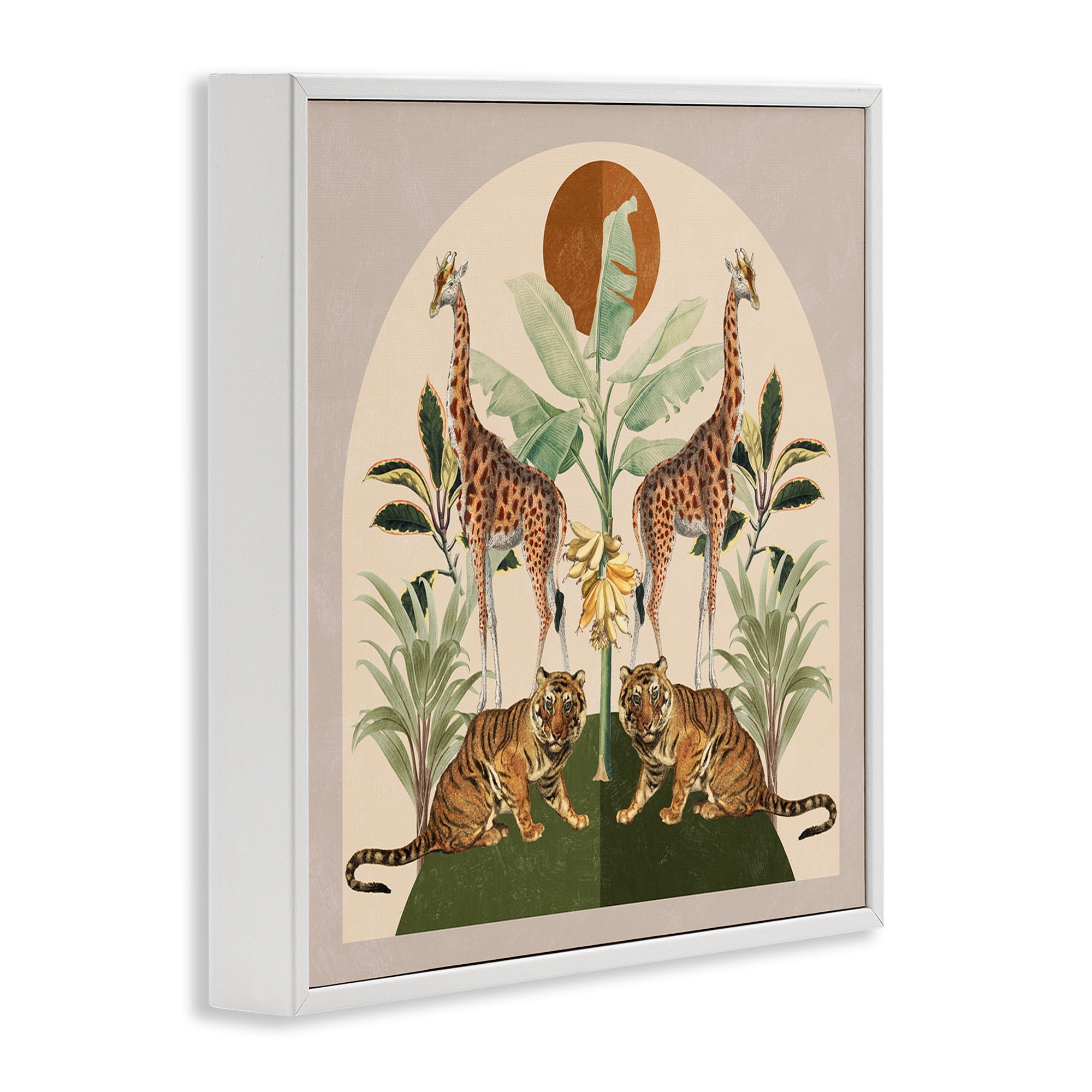 Stupell Industries Jungle Animals Motif Landscape Painting White Framed Art Print Wall Art, 17 x 17