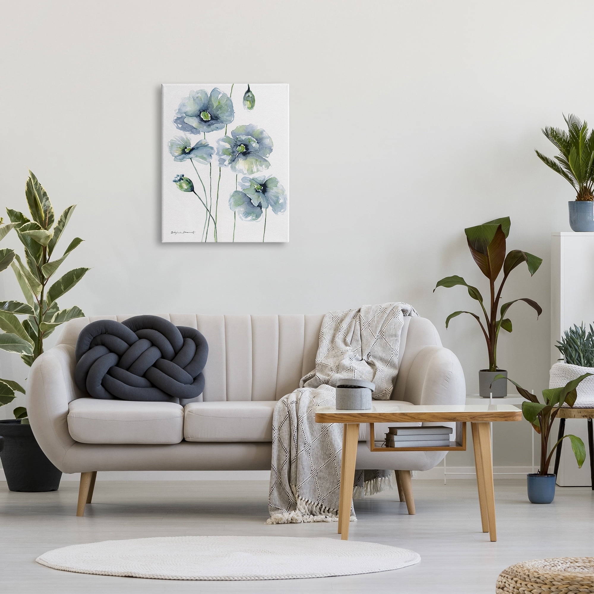 Stupell Modern Blue Layered Flower Buds Botanical & Floral Painting Gallery Wrapped Canvas Print Wall Art
