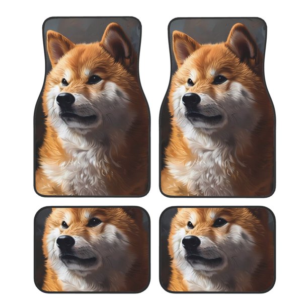 Balery Regal Shiba Inu Juego de 4 Alfombrillas para Auto, Revestimientos de Caucho Resistente, Diseño Antideslizante