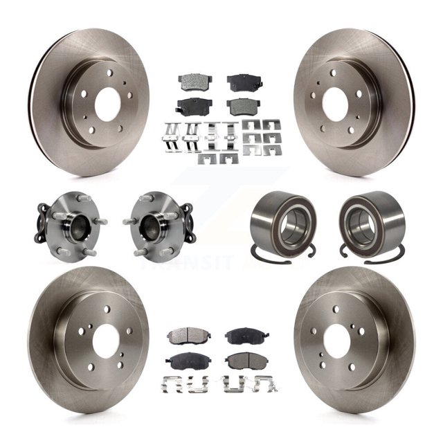 Transit Auto Front Rear Wheel Hub Bearings Assembly Disc Brake Rotors and Ceramic Pads Kit (10Pc) for Car 2008-2013 Suzuki SX4 FWD - Left Right Side (Driver Passenger) KBB-107195