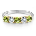 thumbnail image 3 of Gem Stone King 925 Silver and 10K Yellow Gold Green Peridot and White Moissanite Wedding-Bands Ring for Women | 1.36 Cttw | Round 4MM | Gemstone August Birthstone | Size 8, 3 of 7