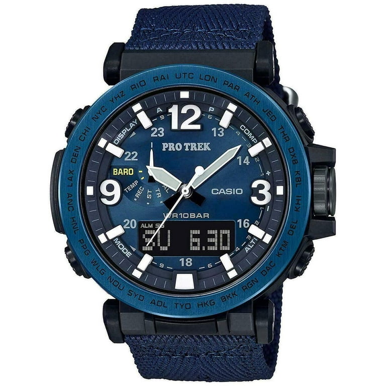 Casio Men's Pro Trek Solar Powered Triple Sensor Watch, Blue Nylon