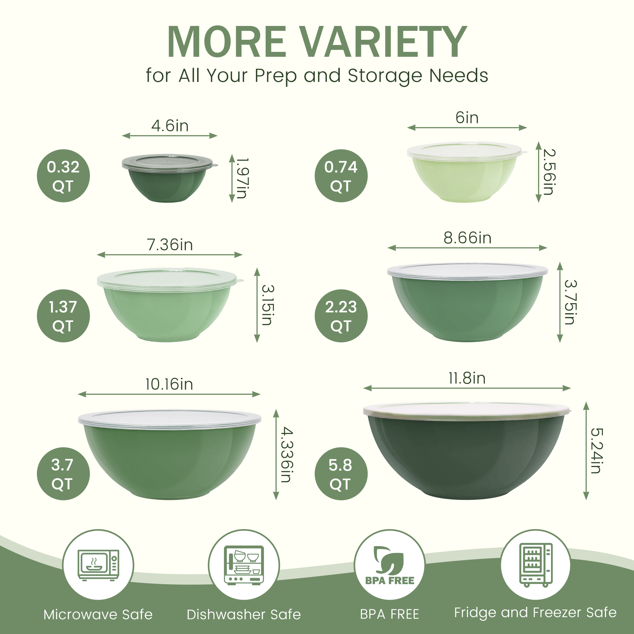 GPED 12-Piece Nesting Mixing Bowl Set with Lids, Green photo 6