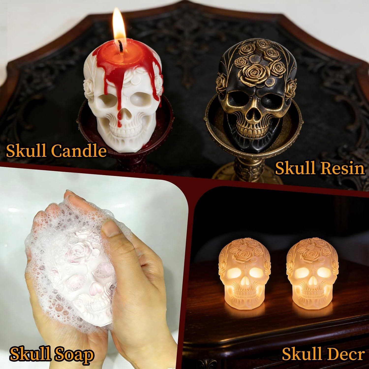 3D Skull Silicone Mold for Resin Candle Soap and Whiskey Ice Making