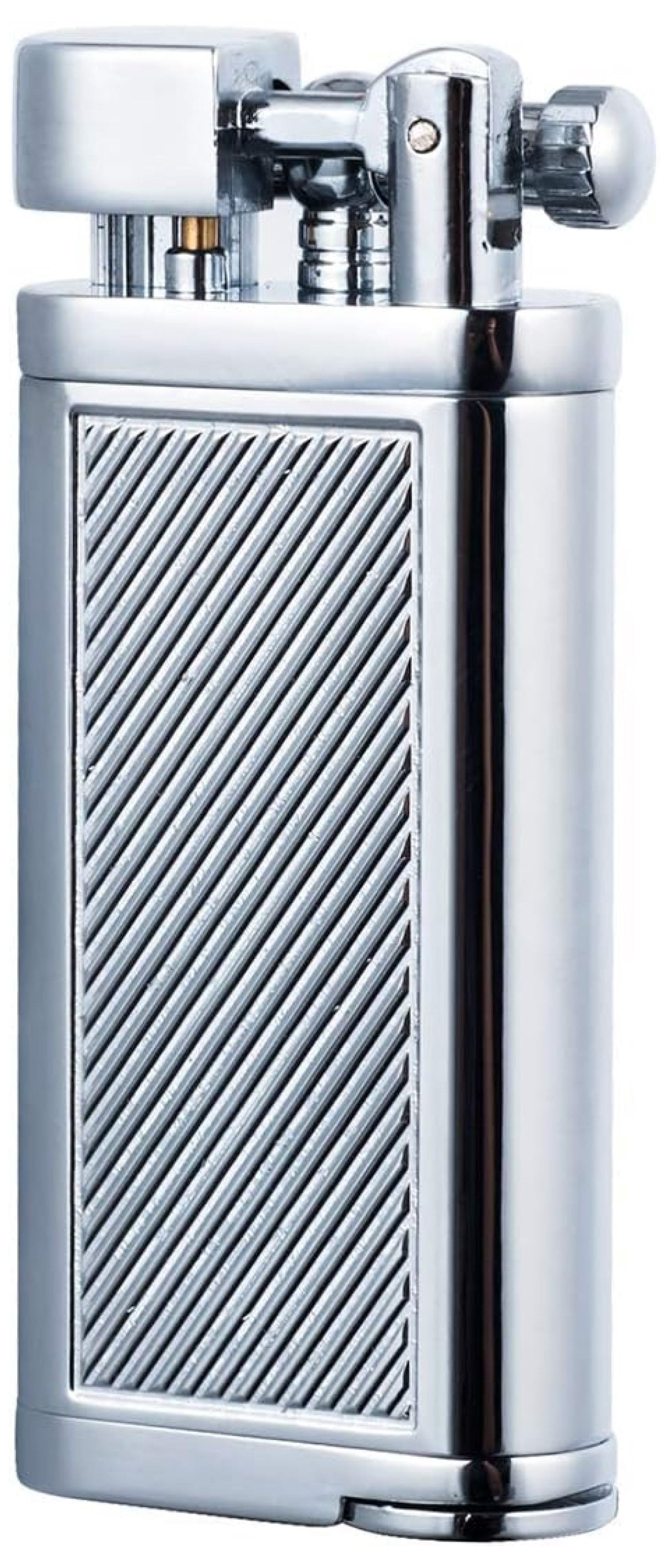 Angled Soft Flame Antique Lift Arm Butane Refillable Lighter with Tamper & Pick (Chrome)