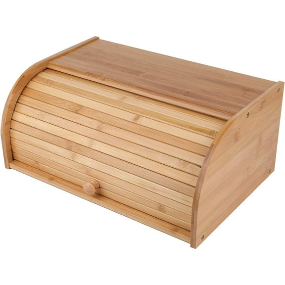 Bamboo Bread Box, Large Natural Roll Top Wood Bread Box, Countertop Bread Storage Bin, Bread Boxes Holder for Kitchen Food Storage, No Assembly Required