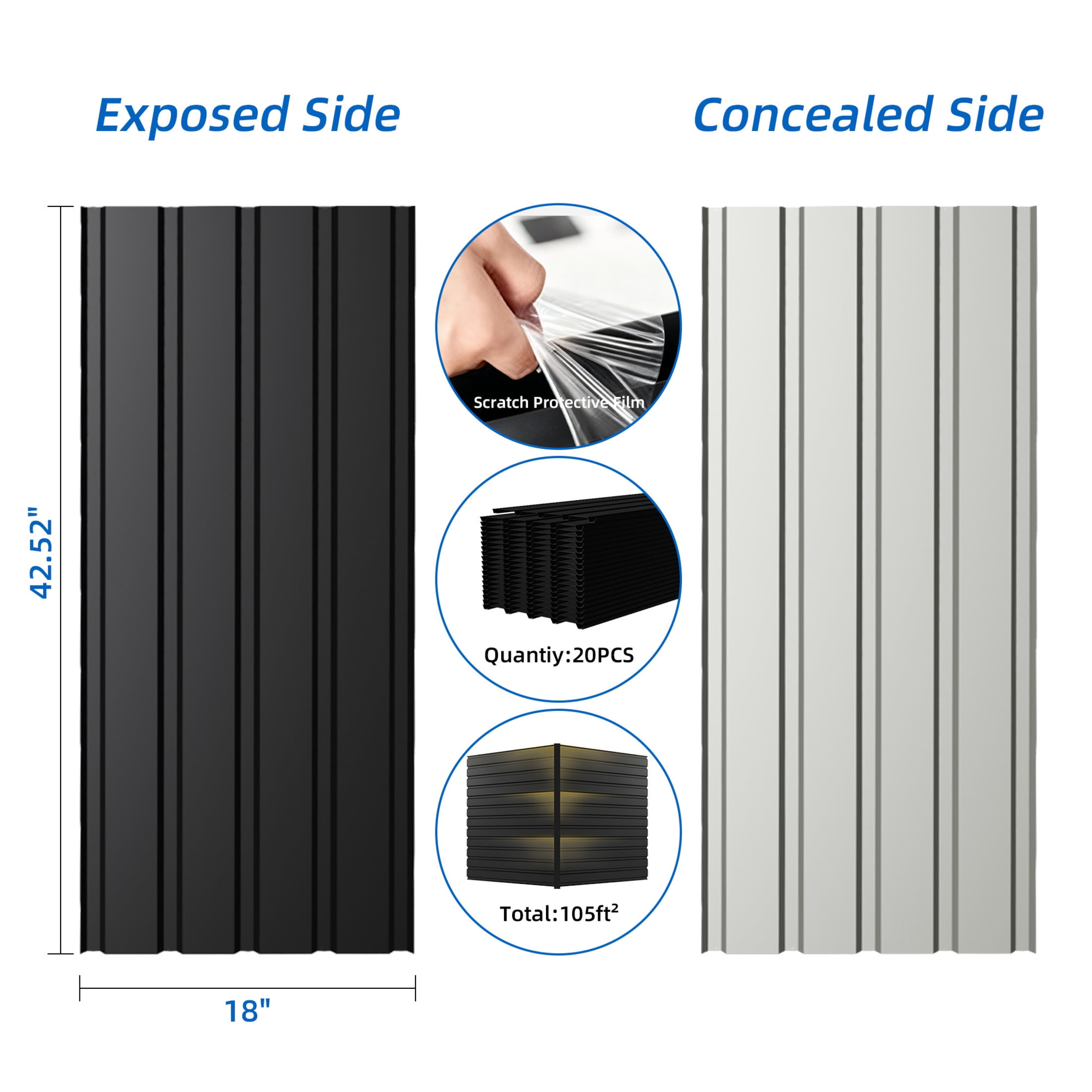 Noble House 20 PCS 42.5" Metal Corrugated Roof Panels, Galvanized Steel Heavy Duty Waterproof for Outdoor House, Gray