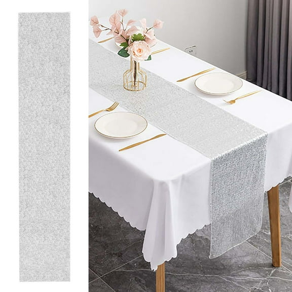 NEGJ Square Sequin Tablecloth 11.8''X55'' Glitter Sequin Sequin Fabric Tablecloth Shiny Tablecloth Cover