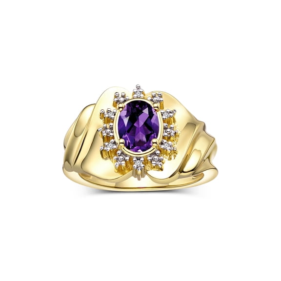 RYLOS Rings for Women 14K Gold Plated Silver Ring with Oval 7X5MM Gemstone & Sparkling Diamonds February Amethyst Jewelry Size 5