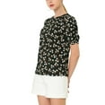 thumbnail image 5 of INSPIRE CHIC Women's Shirred Tops Crew Neck Short Sleeve Keyhole Back Floral Blouse XL Black, 5 of 9