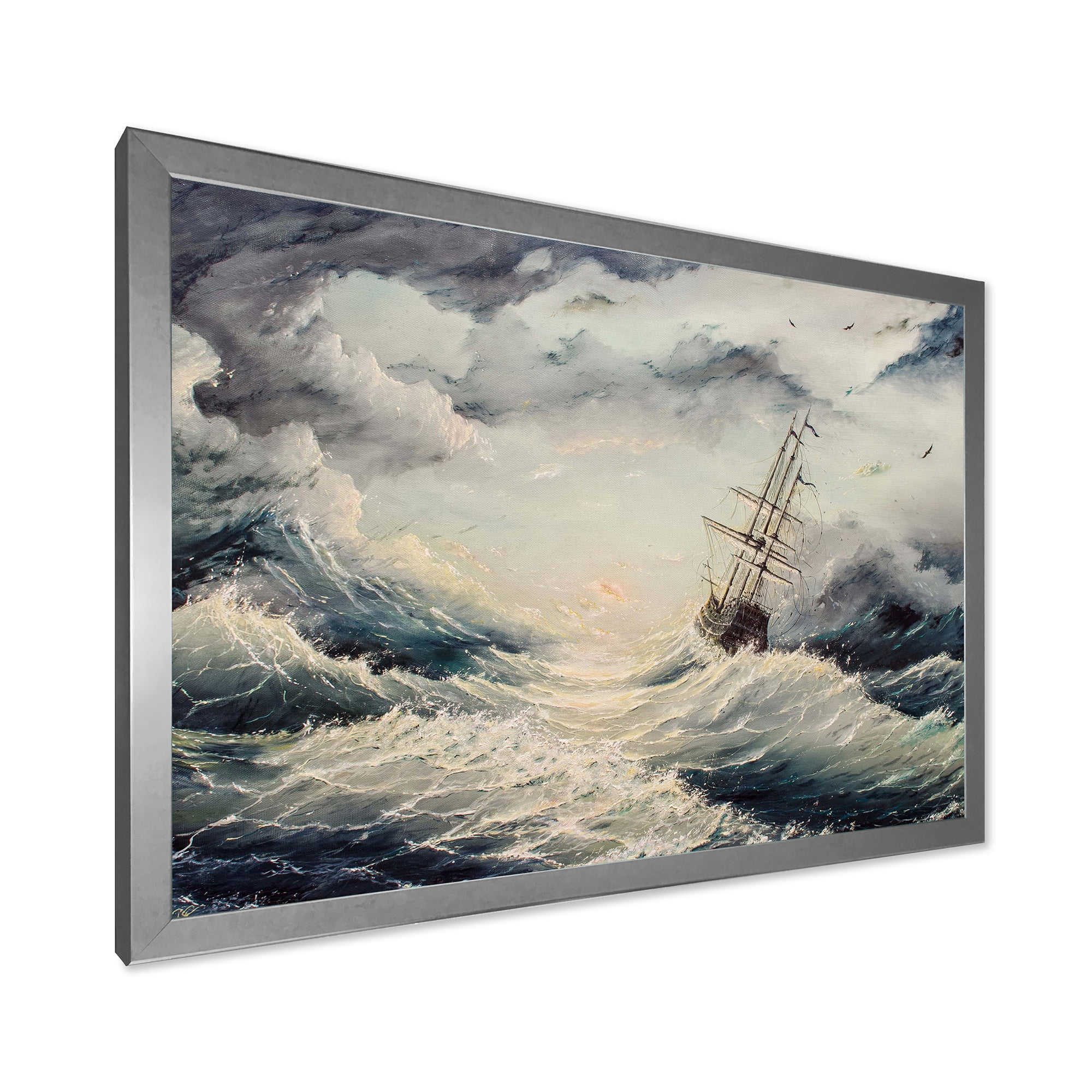 Designart 'Ship Struggles With The Sea Storm' Nautical & Coastal Framed Art Print