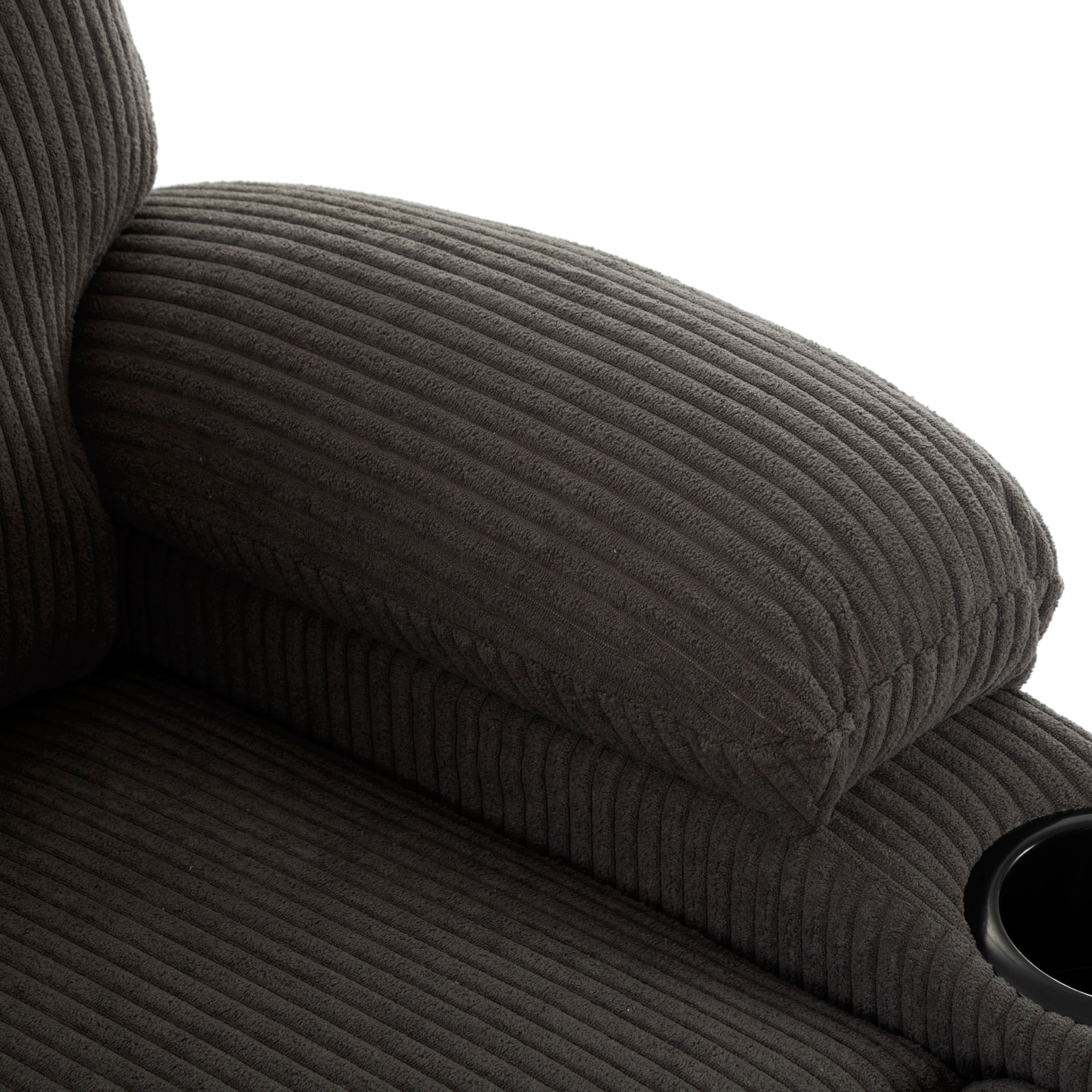 BSHTI Manual Recliner Chair with Phone Holder & Cup Holders, Corduroy Upholstery, Ergonomic Backrest, Solid Wood Frame for Living Room & Bedroom(Dark Gray)