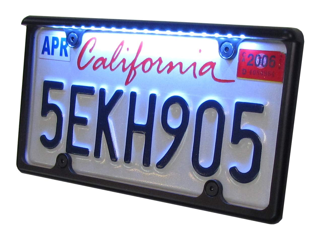 Automotive Size License Plate Frame Black Finish with White LED to