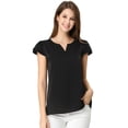 thumbnail image 2 of Camiseta Manga Tulipán Cuello En V Básico Allegra K para Mujer Negro S, 2 of 6