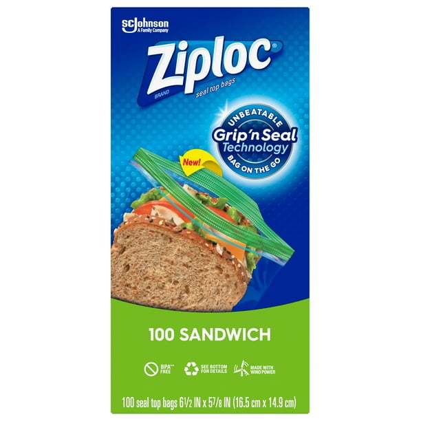 Ziploc Brand Sandwich Bags with Grip 'n Seal Technology, 100 Count
