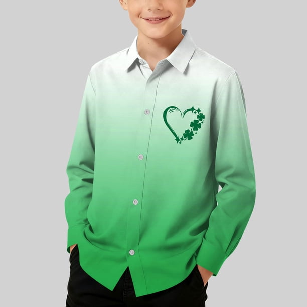 Blusa y camisa de manga larga con cuello vuelto para niños, camisa informal de moda para niños y niñas, camisa de manga larga con estampado del Día de San Patricio, camisa de manga larga con cuello vu